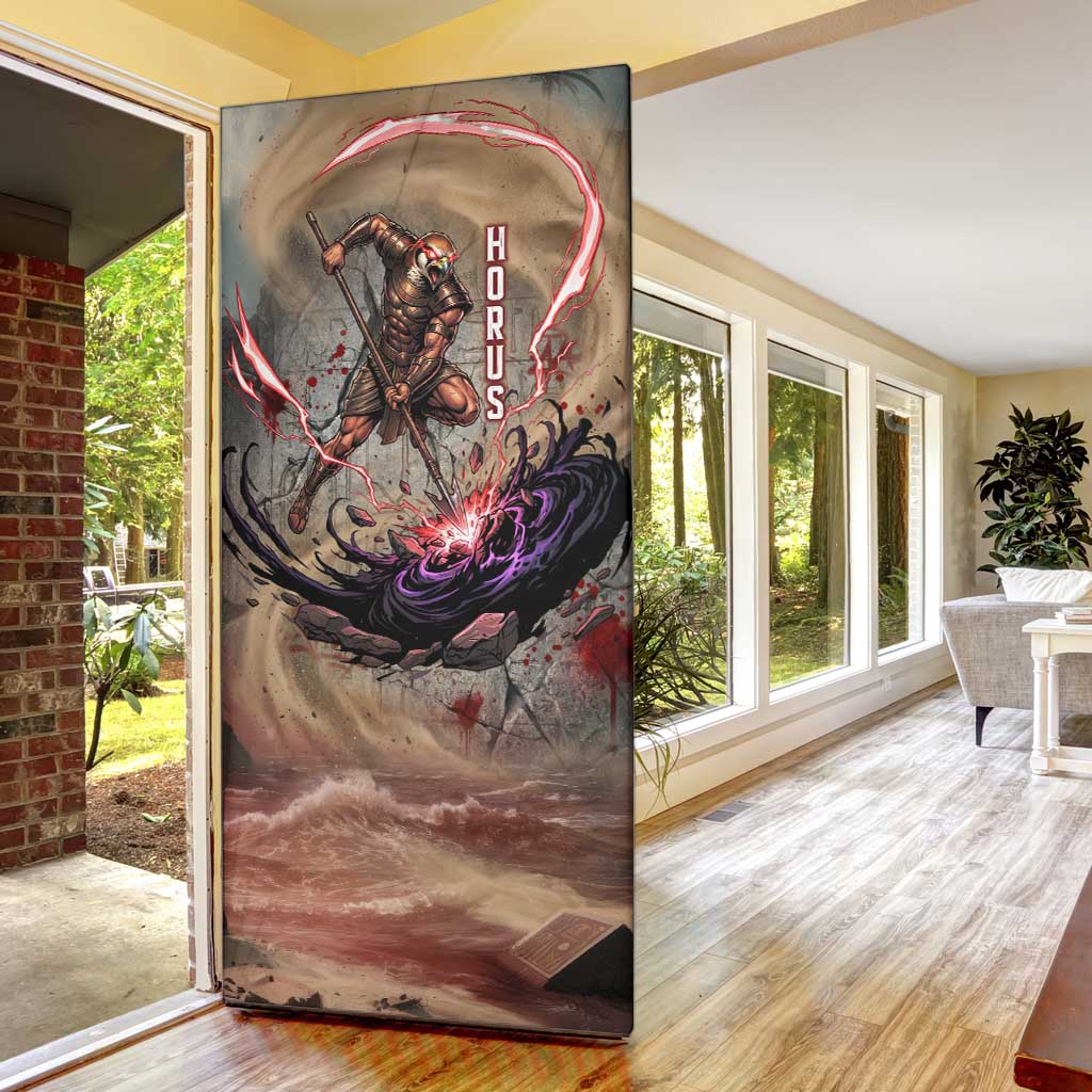 Horus Behdety Warrior Door Cover with Falcon Mask and Spear Ancient Egyptian Combat