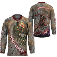 Horus Behdety Warrior Hockey Jersey with Falcon Mask and Spear Ancient Egyptian Combat