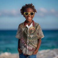 Horus Behdety Warrior Kid Hawaiian Shirt with Falcon Mask and Spear Ancient Egyptian Combat