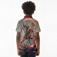 Horus Behdety Warrior Kid Polo Shirt with Falcon Mask and Spear Ancient Egyptian Combat