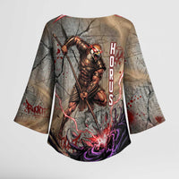 Horus Behdety Warrior Kimono Sleeve Blouse with Falcon Mask and Spear Ancient Egyptian Combat