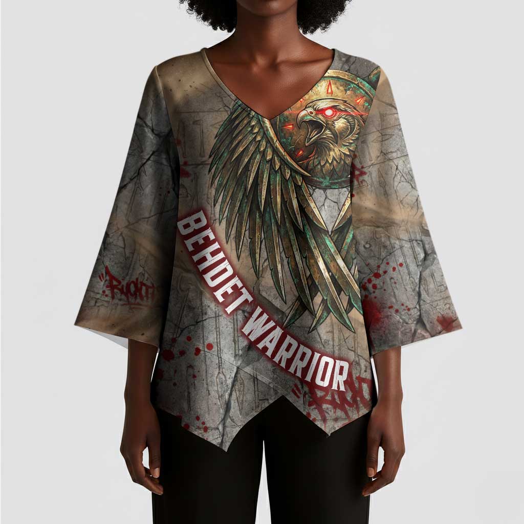 Horus Behdety Warrior Kimono Sleeve Blouse with Falcon Mask and Spear Ancient Egyptian Combat