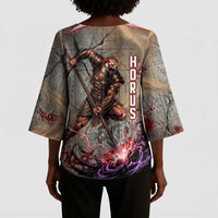 Horus Behdety Warrior Kimono Sleeve Blouse with Falcon Mask and Spear Ancient Egyptian Combat