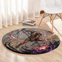 Horus Behdety Warrior Round Carpet with Falcon Mask and Spear Ancient Egyptian Combat