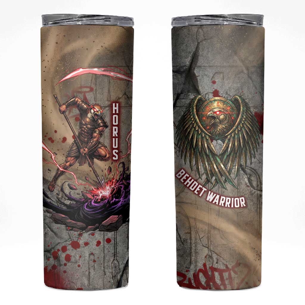 Horus Behdety Warrior Skinny Tumbler with Falcon Mask and Spear Ancient Egyptian Combat