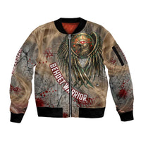 Horus Behdety Warrior Sleeve Zip Bomber Jacket with Falcon Mask and Spear Ancient Egyptian Combat