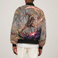 Horus Behdety Warrior Sleeve Zip Bomber Jacket with Falcon Mask and Spear Ancient Egyptian Combat