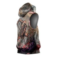 Horus Behdety Warrior Sleeveless Hoodie with Falcon Mask and Spear Ancient Egyptian Combat