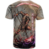 Horus Behdety Warrior T shirt with Falcon Mask and Spear Ancient Egyptian Combat