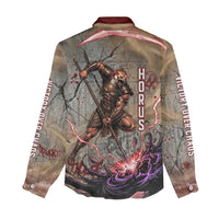 Horus Behdety Warrior Women Casual Shirt with Falcon Mask and Spear Ancient Egyptian Combat