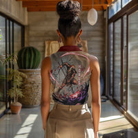 Horus Behdety Warrior Women Sleeveless Polo Shirt with Falcon Mask and Spear Ancient Egyptian Combat