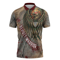Horus Behdety Warrior Zipper Polo Shirt with Falcon Mask and Spear Ancient Egyptian Combat
