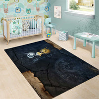 Heru-Ur Falcon Eyes Area Rug Solar Disk Ancient Egyptian Mythology in Dark Stone