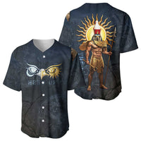 Heru-Ur Falcon Eyes Baseball Jersey Solar Disk Ancient Egyptian Mythology in Dark Stone