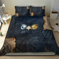 Heru-Ur Falcon Eyes Bedding Set Solar Disk Ancient Egyptian Mythology in Dark Stone