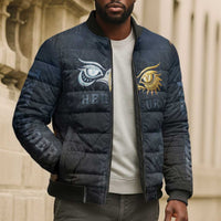 Heru-Ur Falcon Eyes Bomber Puffer Jacket Solar Disk Ancient Egyptian Mythology in Dark Stone