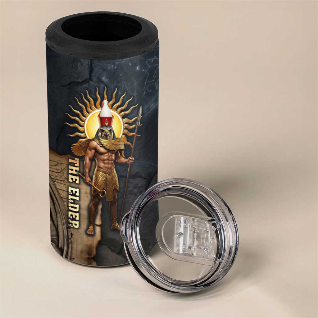 Heru-Ur Falcon Eyes 4 in 1 Can Cooler Tumbler Solar Disk Ancient Egyptian Mythology in Dark Stone