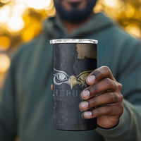 Heru-Ur Falcon Eyes 4 in 1 Can Cooler Tumbler Solar Disk Ancient Egyptian Mythology in Dark Stone