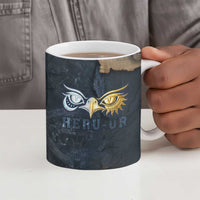 Heru-Ur Falcon Eyes Ceramic Mug Solar Disk Ancient Egyptian Mythology in Dark Stone