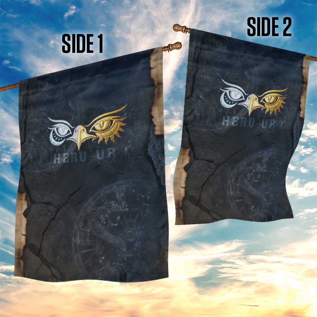 Heru-Ur Falcon Eyes Garden Flag Solar Disk Ancient Egyptian Mythology in Dark Stone