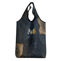 Heru-Ur Falcon Eyes Grocery Bag Solar Disk Ancient Egyptian Mythology in Dark Stone