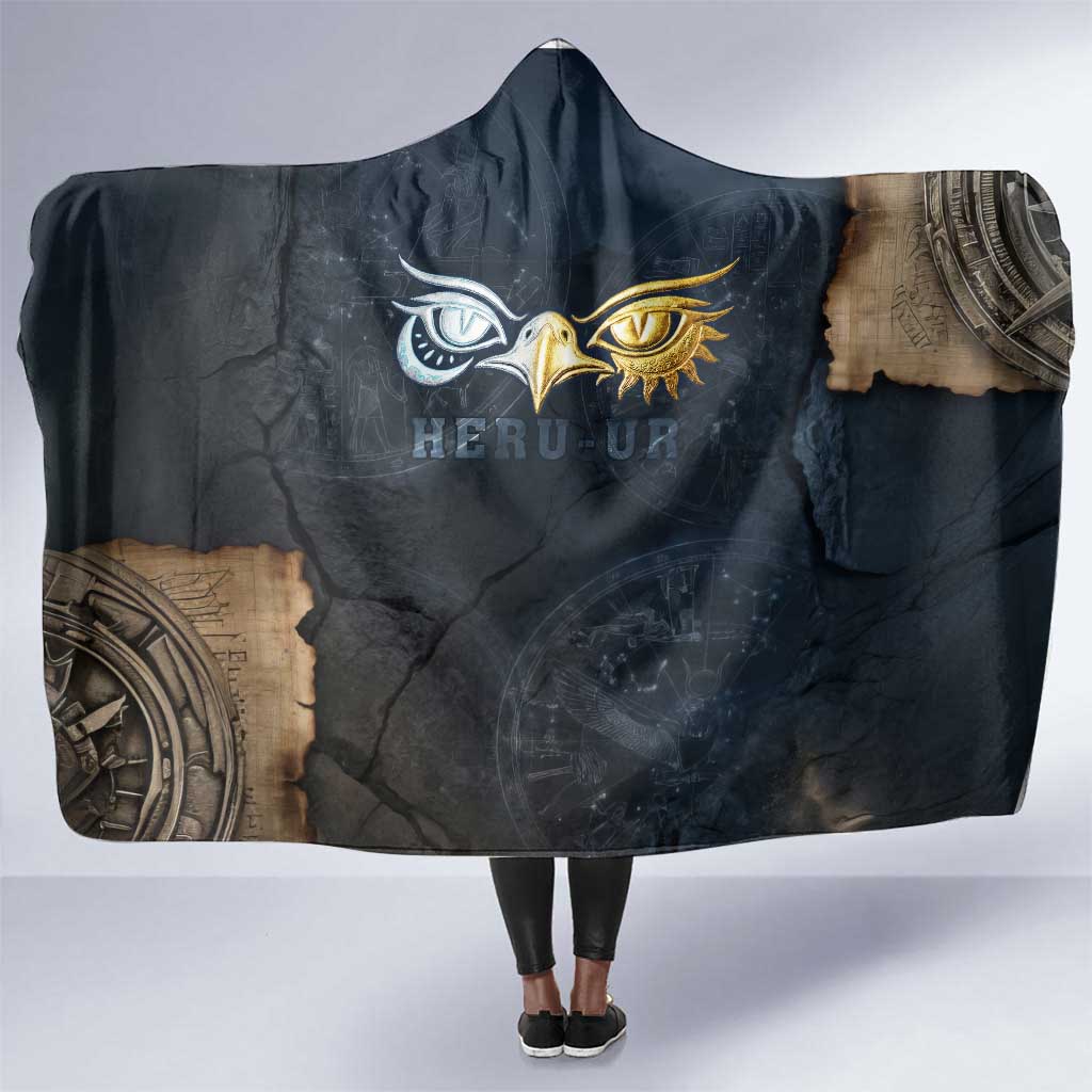 Heru-Ur Falcon Eyes Hooded Blanket Solar Disk Ancient Egyptian Mythology in Dark Stone