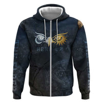 Heru-Ur Falcon Eyes Hoodie Solar Disk Ancient Egyptian Mythology in Dark Stone