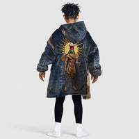 Heru-Ur Falcon Eyes Kid Wearable Blanket Hoodie Solar Disk Ancient Egyptian Mythology in Dark Stone