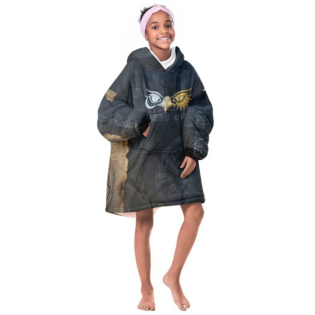 Heru-Ur Falcon Eyes Kid Wearable Blanket Hoodie Solar Disk Ancient Egyptian Mythology in Dark Stone