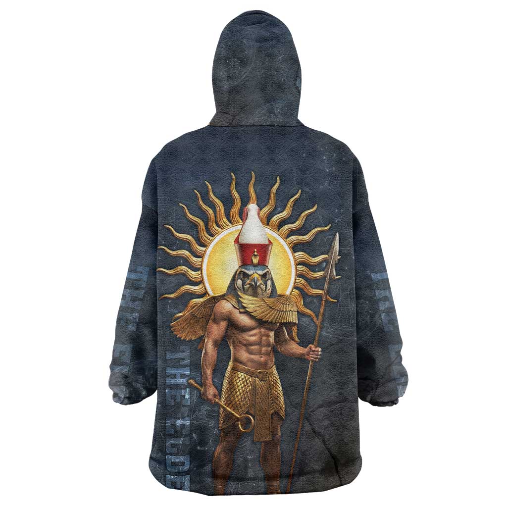 Heru-Ur Falcon Eyes Kid Wearable Blanket Hoodie Solar Disk Ancient Egyptian Mythology in Dark Stone