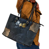 Heru-Ur Falcon Eyes Leather Tote Bag Solar Disk Ancient Egyptian Mythology in Dark Stone