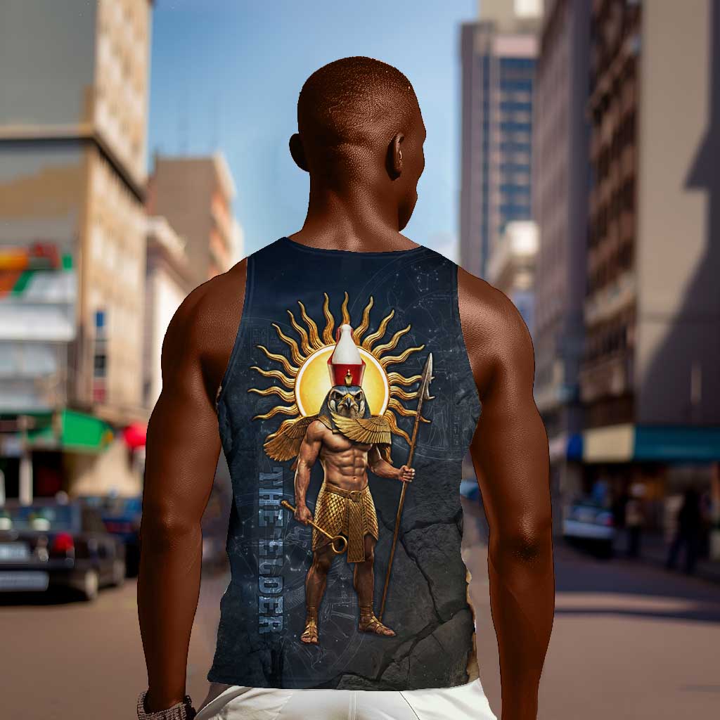 Heru-Ur Falcon Eyes Men Tank Top Solar Disk Ancient Egyptian Mythology in Dark Stone
