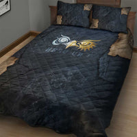 Heru-Ur Falcon Eyes Quilt Bed Set Solar Disk Ancient Egyptian Mythology in Dark Stone