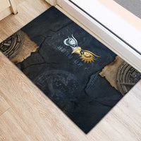 Heru-Ur Falcon Eyes Rubber Doormat Solar Disk Ancient Egyptian Mythology in Dark Stone
