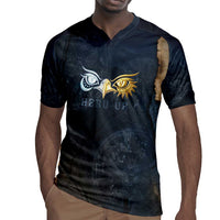 Heru-Ur Falcon Eyes Rugby Jersey Solar Disk Ancient Egyptian Mythology in Dark Stone