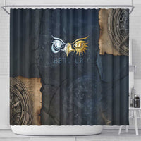 Heru-Ur Falcon Eyes Shower Curtain Solar Disk Ancient Egyptian Mythology in Dark Stone