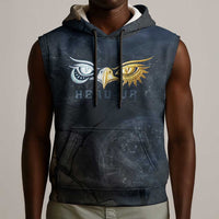 Heru-Ur Falcon Eyes Sleeveless Hoodie Solar Disk Ancient Egyptian Mythology in Dark Stone