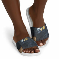 Heru-Ur Falcon Eyes Slide Sandals Solar Disk Ancient Egyptian Mythology in Dark Stone