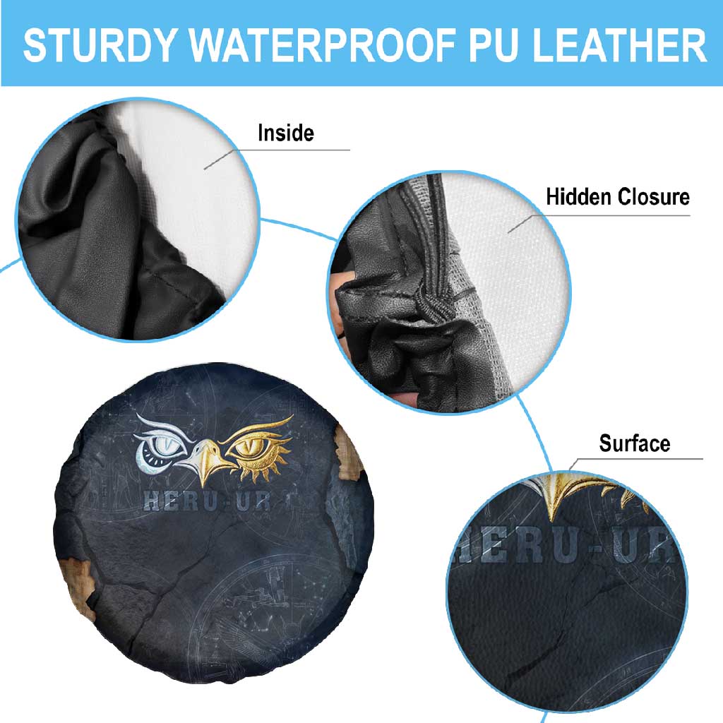 Heru-Ur Falcon Eyes Spare Tire Cover Solar Disk Ancient Egyptian Mythology in Dark Stone