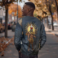 Heru-Ur Falcon Eyes Sweatshirt Solar Disk Ancient Egyptian Mythology in Dark Stone