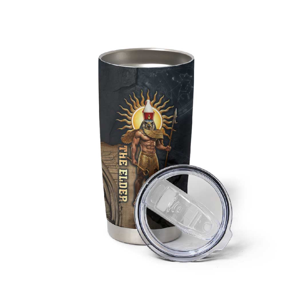 Heru-Ur Falcon Eyes Tumbler Cup Solar Disk Ancient Egyptian Mythology in Dark Stone