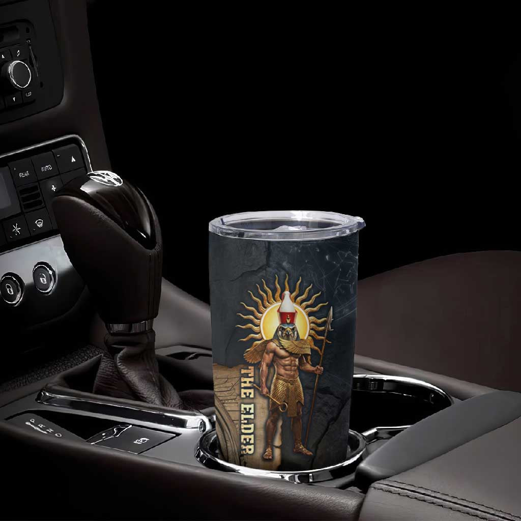 Heru-Ur Falcon Eyes Tumbler Cup Solar Disk Ancient Egyptian Mythology in Dark Stone