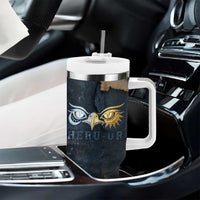 Heru-Ur Falcon Eyes Tumbler With Handle Solar Disk Ancient Egyptian Mythology in Dark Stone