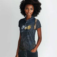Heru-Ur Falcon Eyes Women Polo Shirt Solar Disk Ancient Egyptian Mythology in Dark Stone