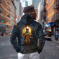 Heru-Ur Falcon Eyes Zip Hoodie Solar Disk Ancient Egyptian Mythology in Dark Stone