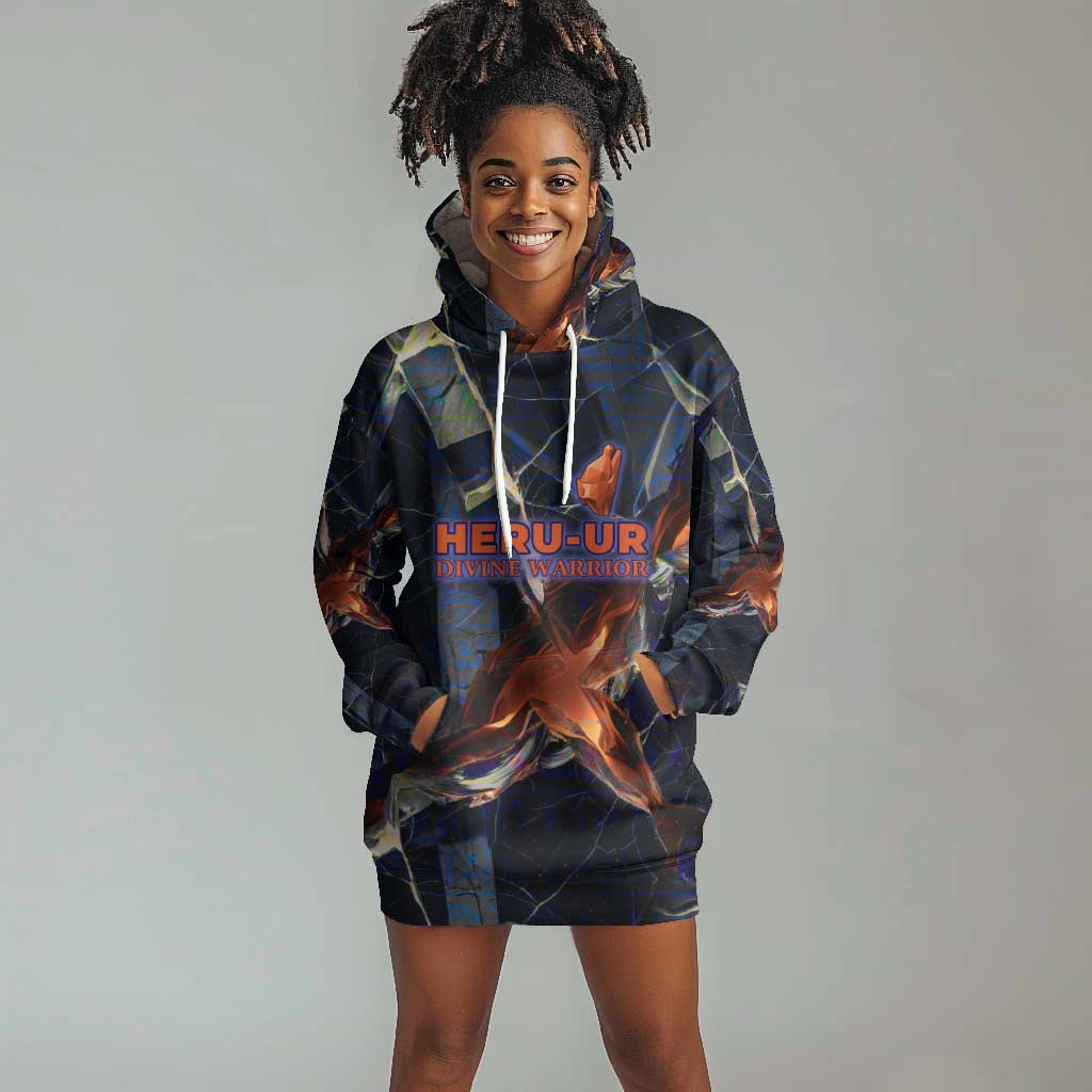 Heru-Ur Hoodie Dress Flaming Wings and Sword Ancient Egyptian Warrior