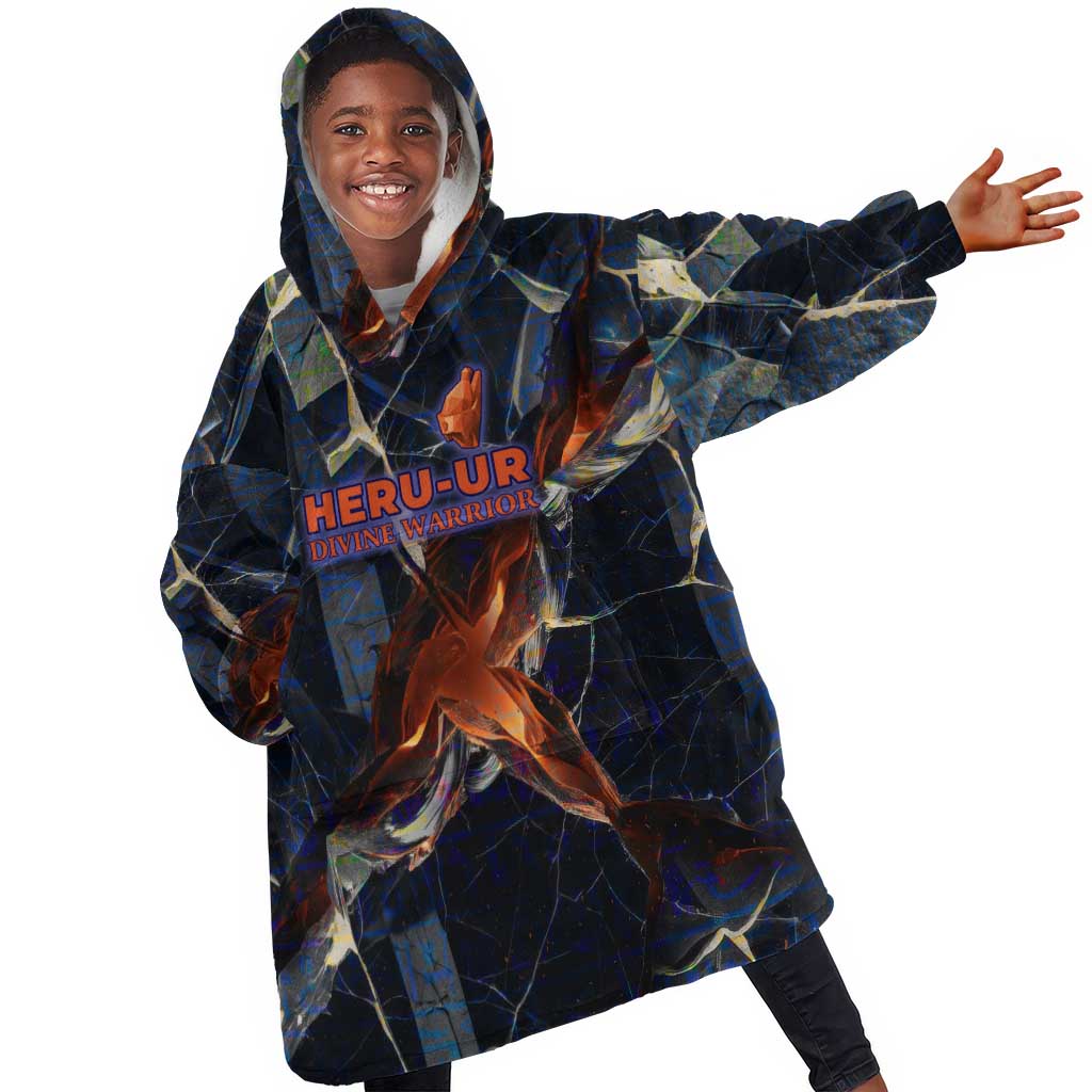 Heru-Ur Kid Wearable Blanket Hoodie Flaming Wings and Sword Ancient Egyptian Warrior