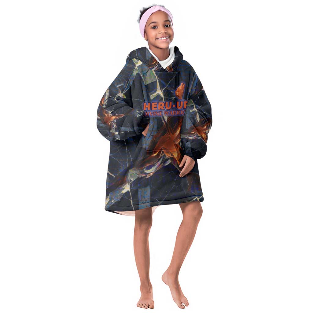 Heru-Ur Kid Wearable Blanket Hoodie Flaming Wings and Sword Ancient Egyptian Warrior