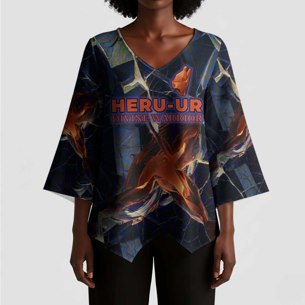 Heru-Ur Kimono Sleeve Blouse Flaming Wings and Sword Ancient Egyptian Warrior