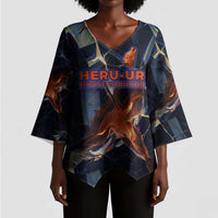 Heru-Ur Kimono Sleeve Blouse Flaming Wings and Sword Ancient Egyptian Warrior